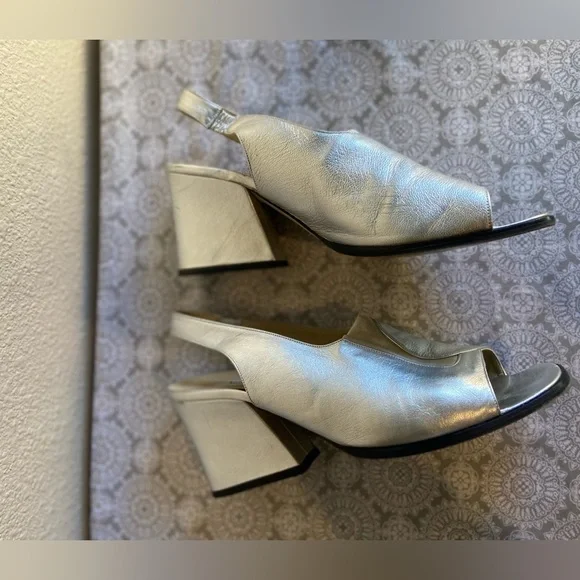 Aldo Chelini~Vtg~Soft~Leather~Slingback~Slant Wrapped Block Heel Sandal~Size 9 - Picture 5 of 16